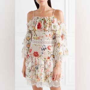 Alice + Olivia Santos cold shoulder floral/lace trim dress size 4 EUC